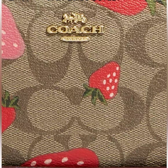 NWT-Coach-Long Zip Around Wallet-Signature Canvas & Wild Strawberry🍓Print-$318 - Picture 6 of 8